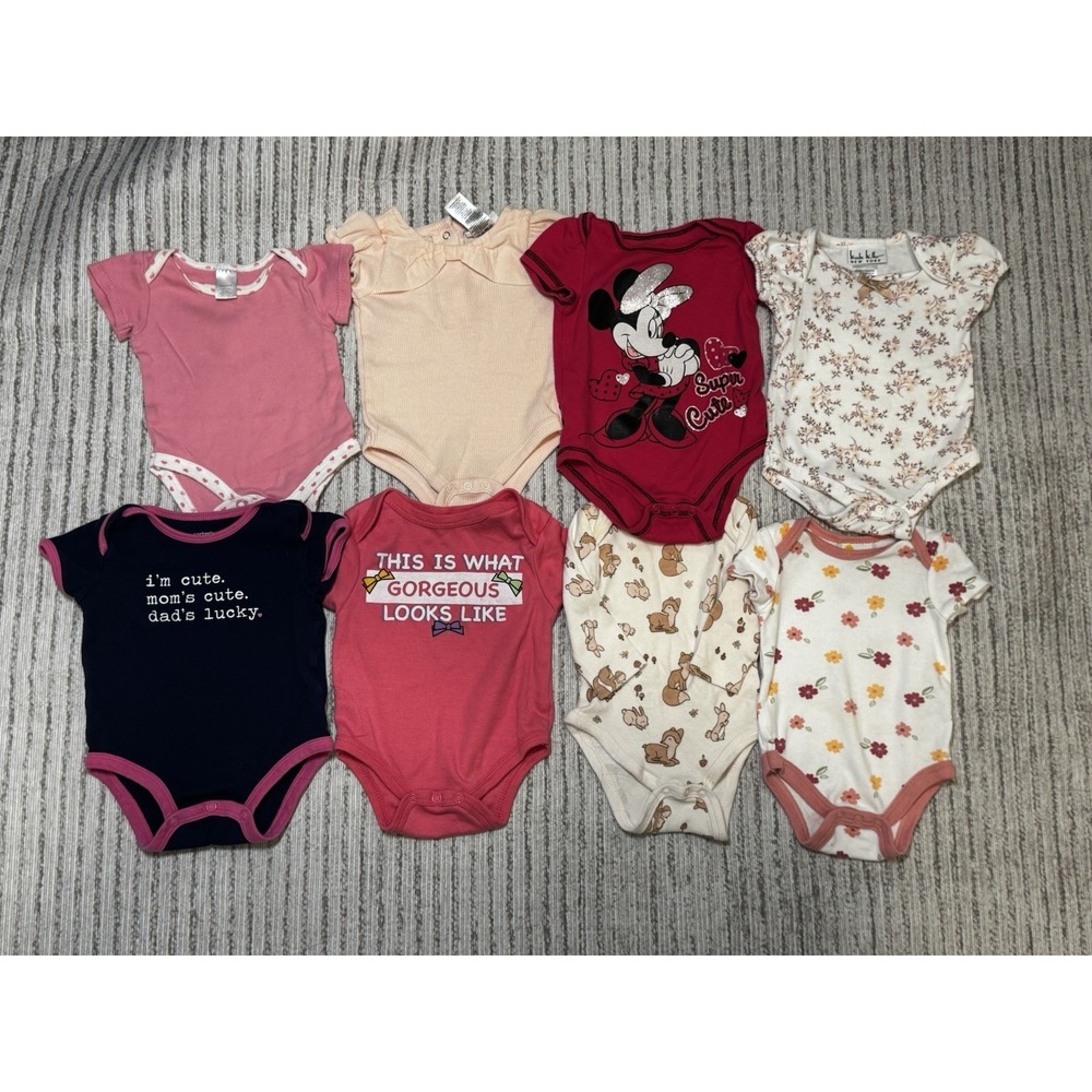 Baby Girl 0-3 Months Bodysuits Bundle 8pc Carter's Disney Minnie Kit & Pearl Lot